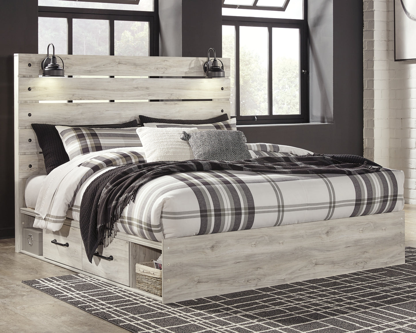 Cambeck Panel Bed With 2 Storage Drawers With Mirrored Dresser