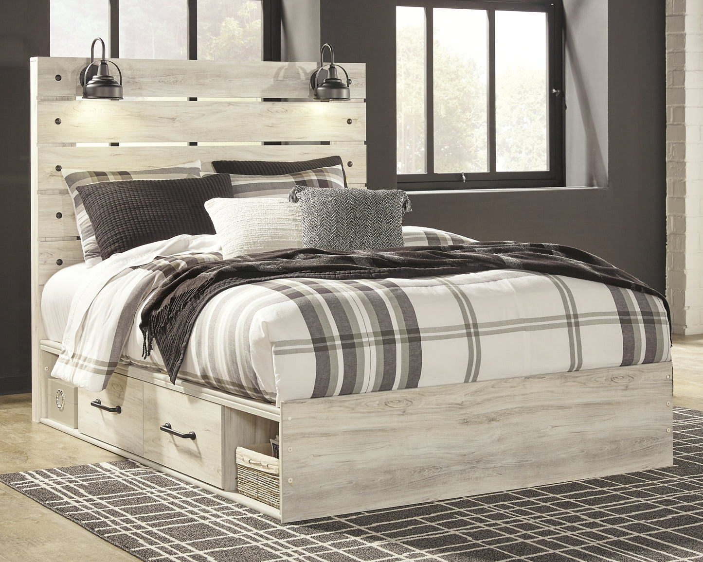 Cambeck Panel Bed With 2 Storage Drawers With Mirrored Dresser