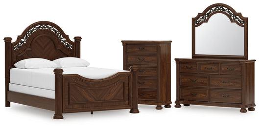 Lavinton Queen Poster Bed with Mirrored Dresser and Chest