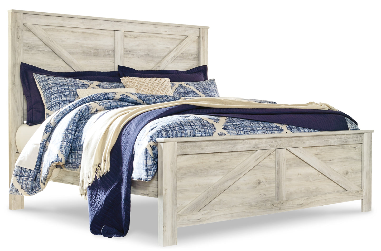 Bellaby Queen Crossbuck Panel Bed with Mirrored Dresser