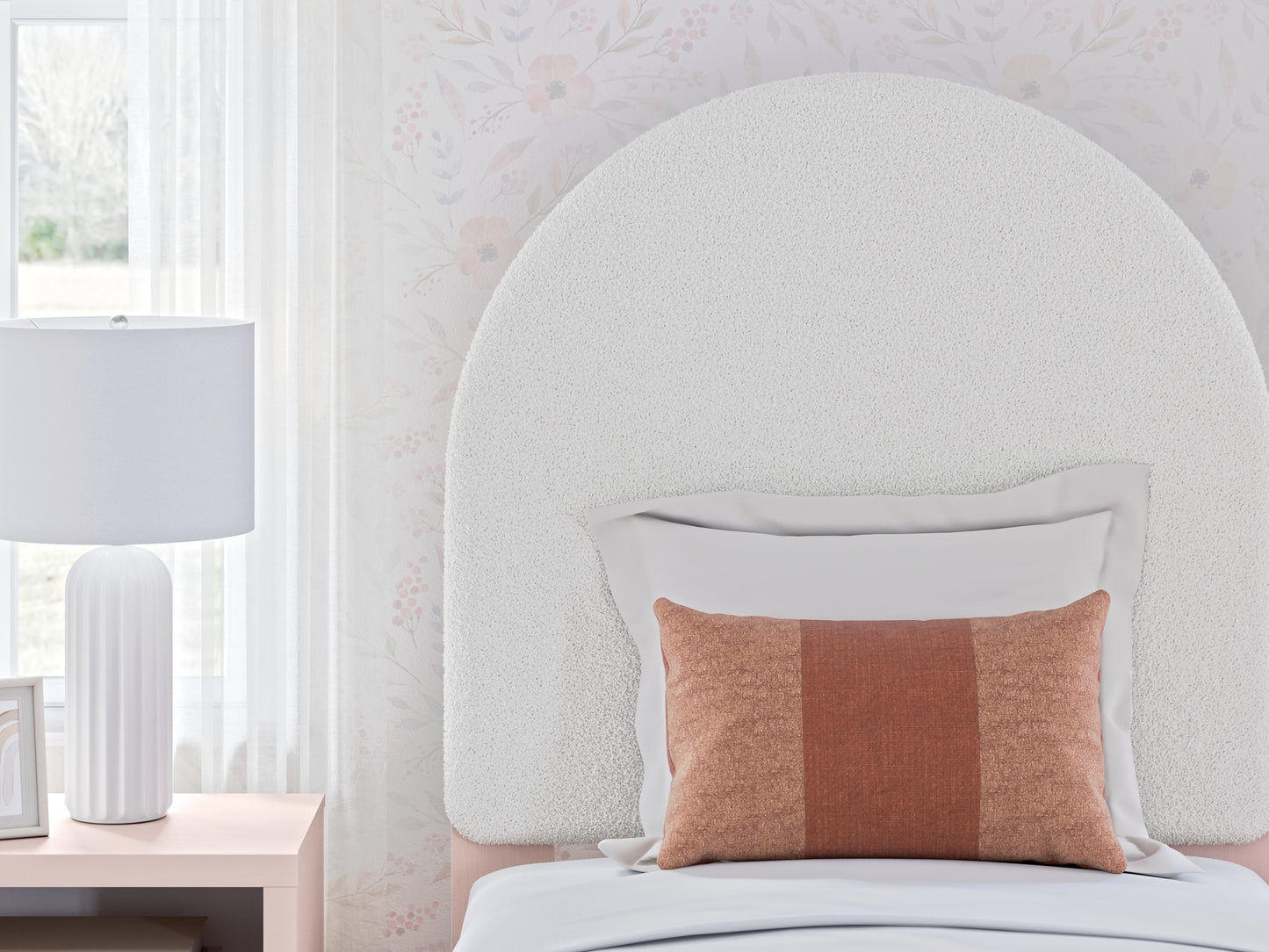 Wistenpine Twin Upholstered Panel Headboard with Mirrored Dresser, Chest and Nightstand