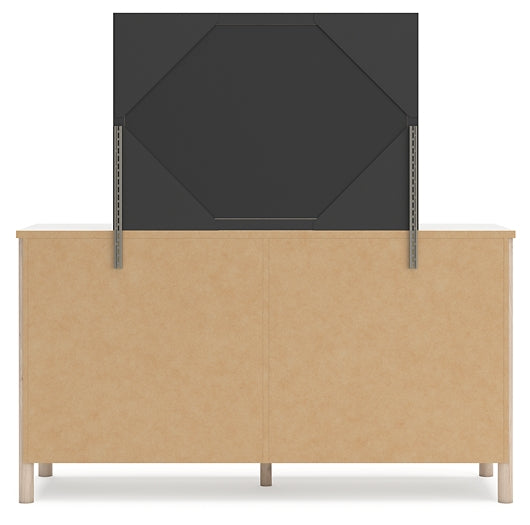 Cadmori Queen Upholstered Panel Bed with Mirrored Dresser and Nightstand