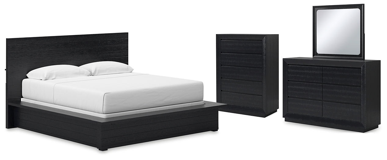 Londer King Panel Bed with Mirrored Dresser and Chest