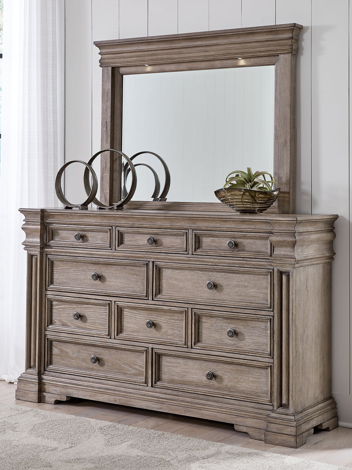 Blairhurst Queen Panel Bed with Mirrored Dresser and Chest