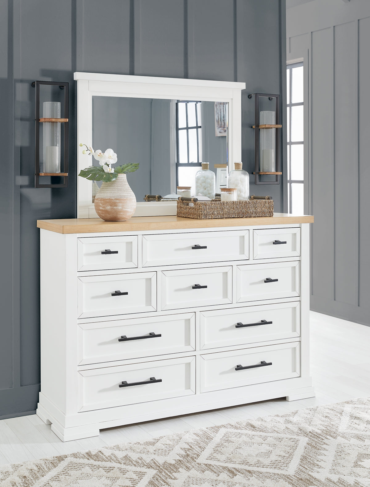 Ashbryn Queen Panel Storage Bed with Mirrored Dresser and Chest