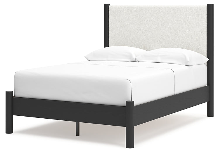 Cadmori Full Upholstered Panel Bed, Dresser and Mirror