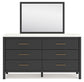Cadmori Queen Upholstered Panel Bed, Dresser, Mirror and Nightstand