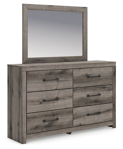 Graystorm Queen Panel Bed with Mirrored Dresser and Chest