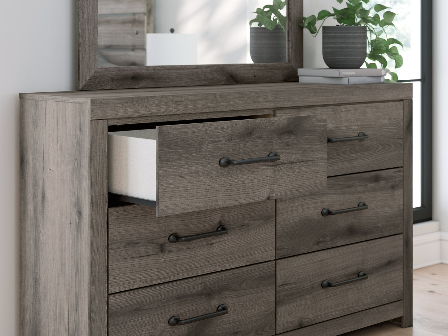 Graystorm Queen Panel Bed, Dresser, Mirror, Chest and Nightstand