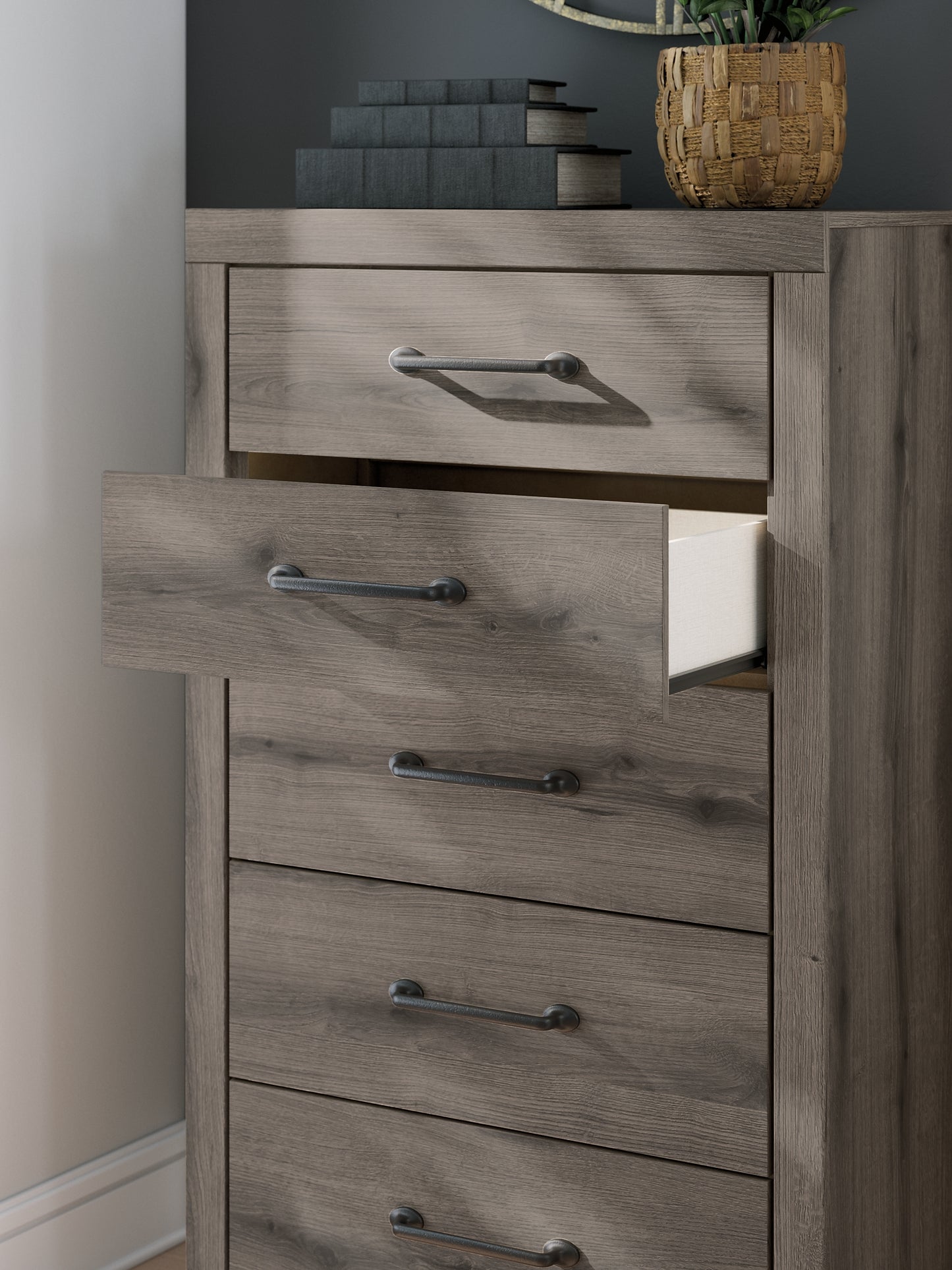Graystorm Queen Panel Bed, Dresser, Mirror, Chest and Nightstand