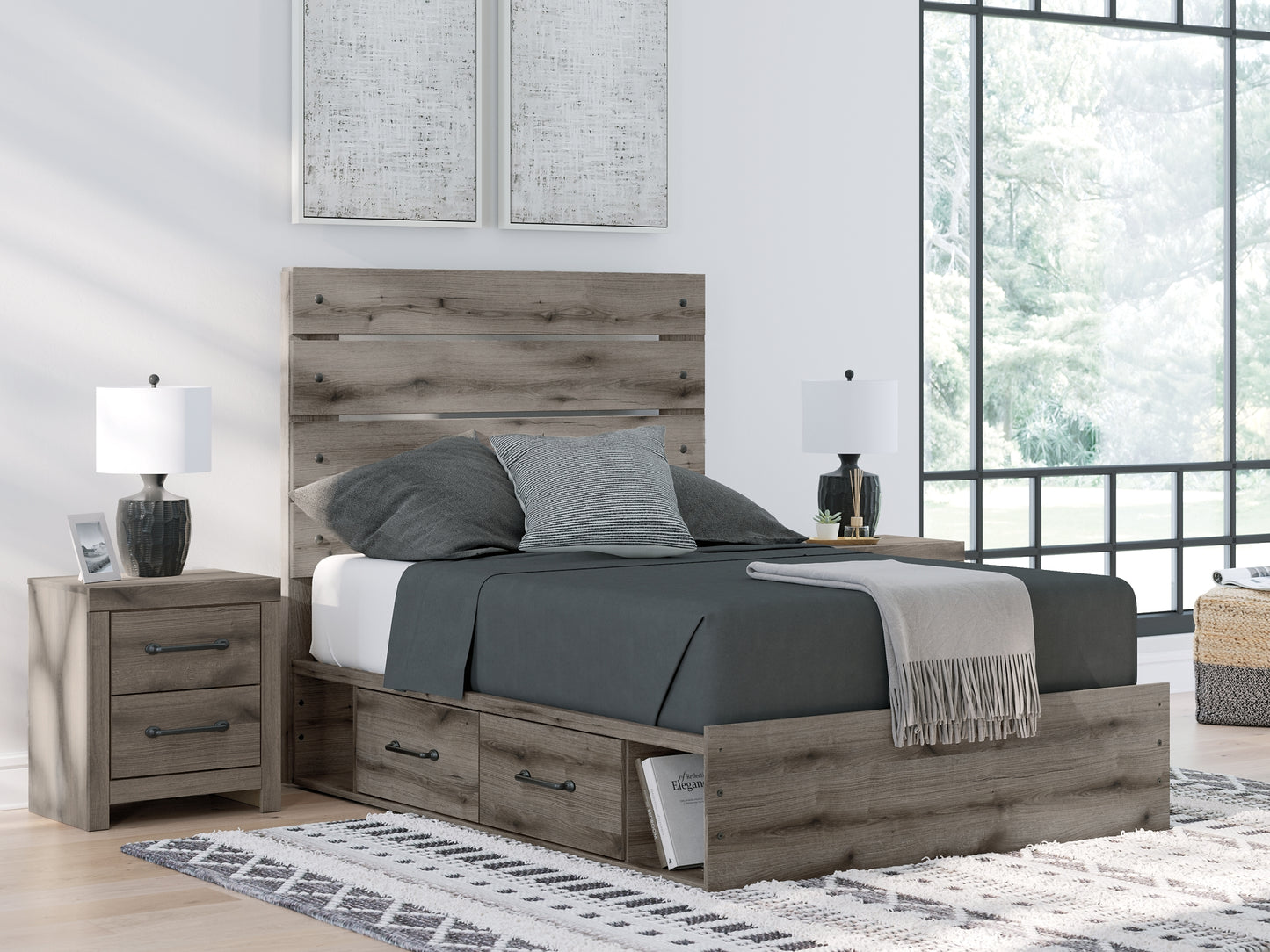 Graystorm Full Panel Storage Bed, Dresser, Mirror and Nightstand