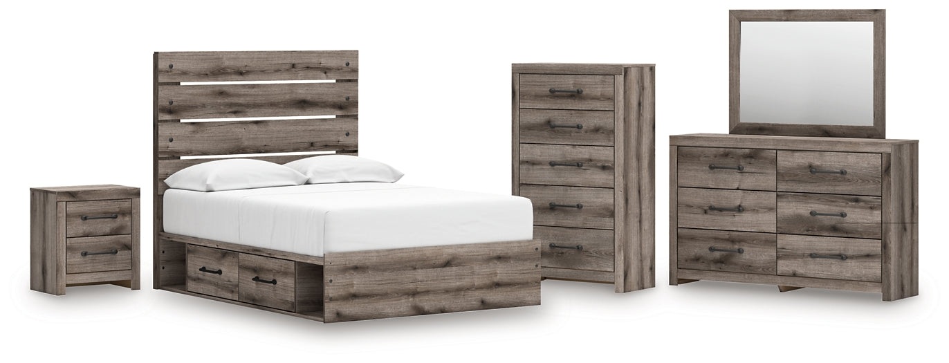 Graystorm Full Panel Storage Bed, Dresser, Mirror, Chest and Nightstand