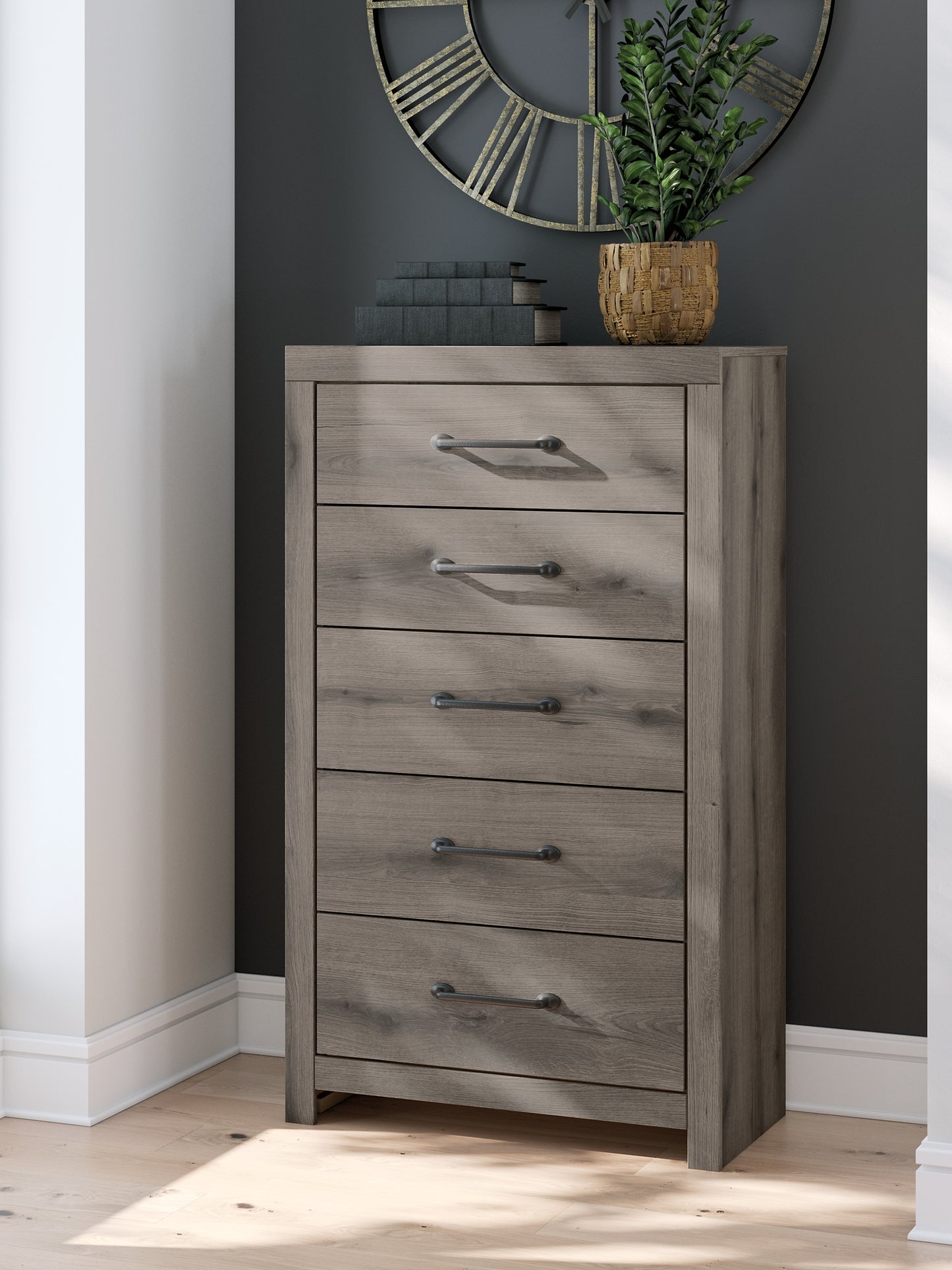 Graystorm Twin Panel Bed with Storage, Dresser, Mirror, Chest and Nightstand