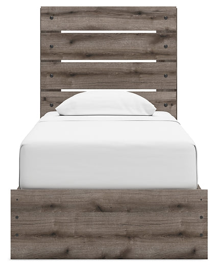 Graystorm Twin Panel Bed with Storage, Dresser and Mirror