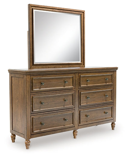 Sturlayne King Upholstered Panel Bed, Dresser and Mirror