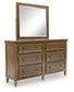 Sturlayne Queen Upholstered Panel Bed, Dresser and Mirror