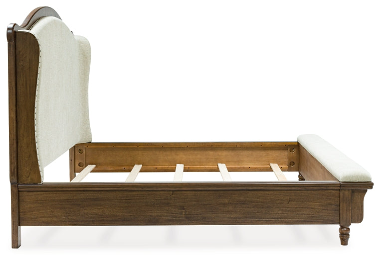 Sturlayne California King Upholstered Panel Bed, Dresser and Mirror