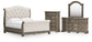Ardenfield King Upholstered Sleigh Bed with Mirrored Dresser and Chest