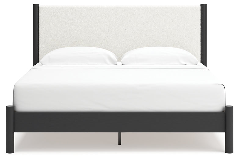 Cadmori King Upholstered Panel Bed, Dresser, Mirror and Nightstand