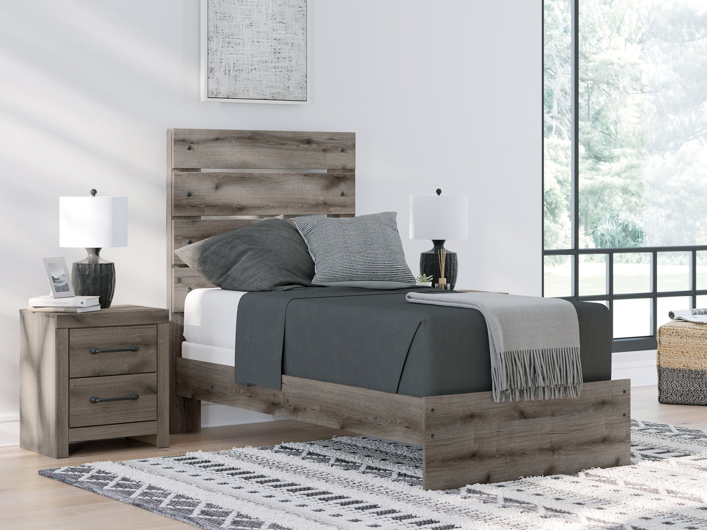 Graystorm Twin Panel Bed, Dresser, Mirror, Chest and Nightstand