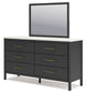 Cadmori Queen Upholstered Panel Bed, Dresser and Mirror