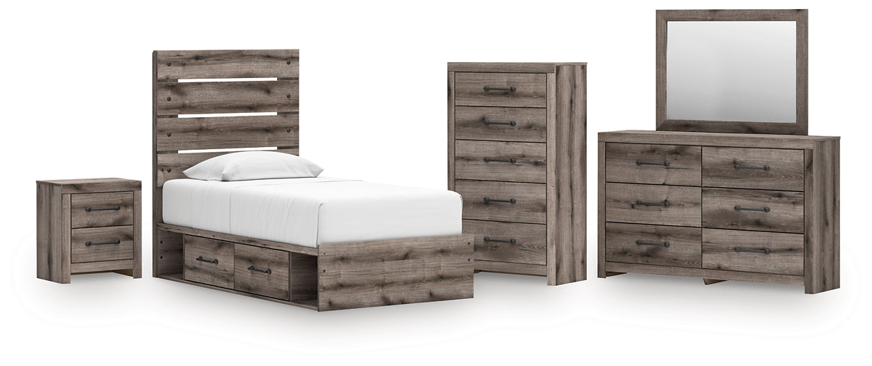 Graystorm Twin Panel Storage Bed, Dresser, Mirror, Chest and Nightstand