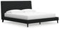 Cadmori King Upholstered Bed with Roll Slats, Dresser and Mirror