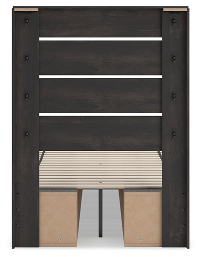 Hollivern Twin Panel Bed with Storage with Mirrored Dresser