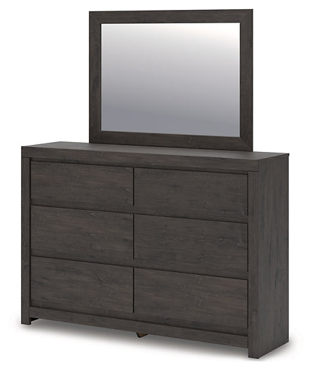 Fraluna King Panel Bed with Mirrored Dresser