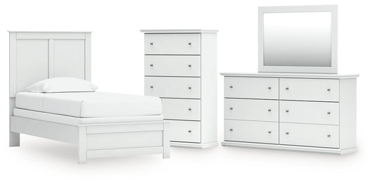 Bostwick Shoals Twin Panel Bed with Mirrored Dresser and Chest