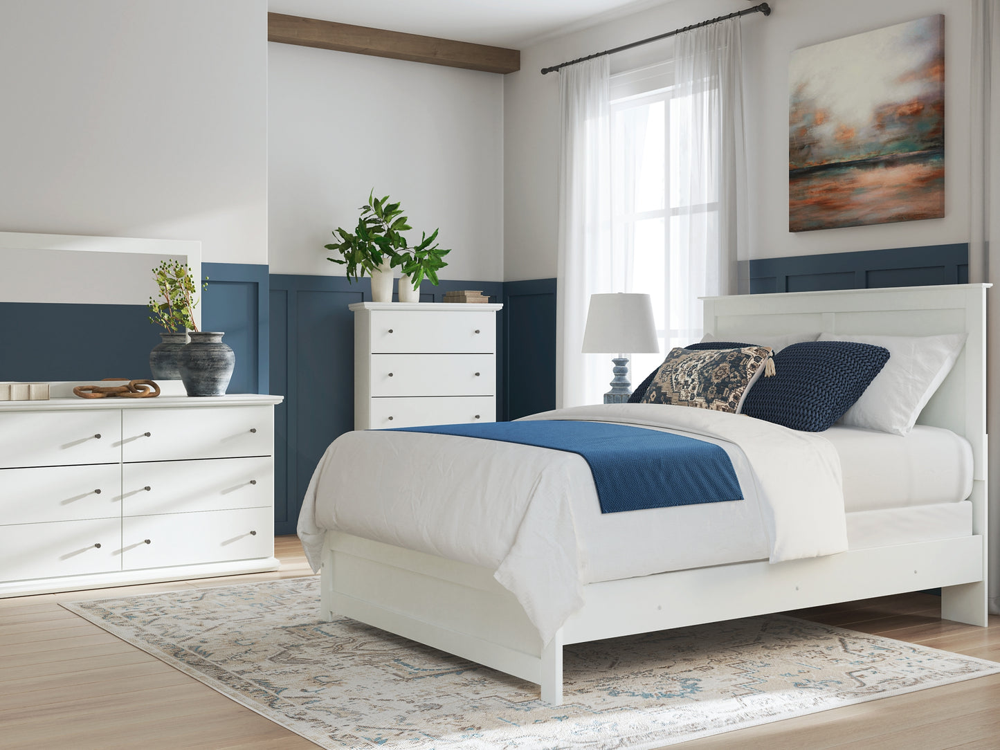 Bostwick Shoals Queen Panel Bed with Mirrored Dresser and Chest