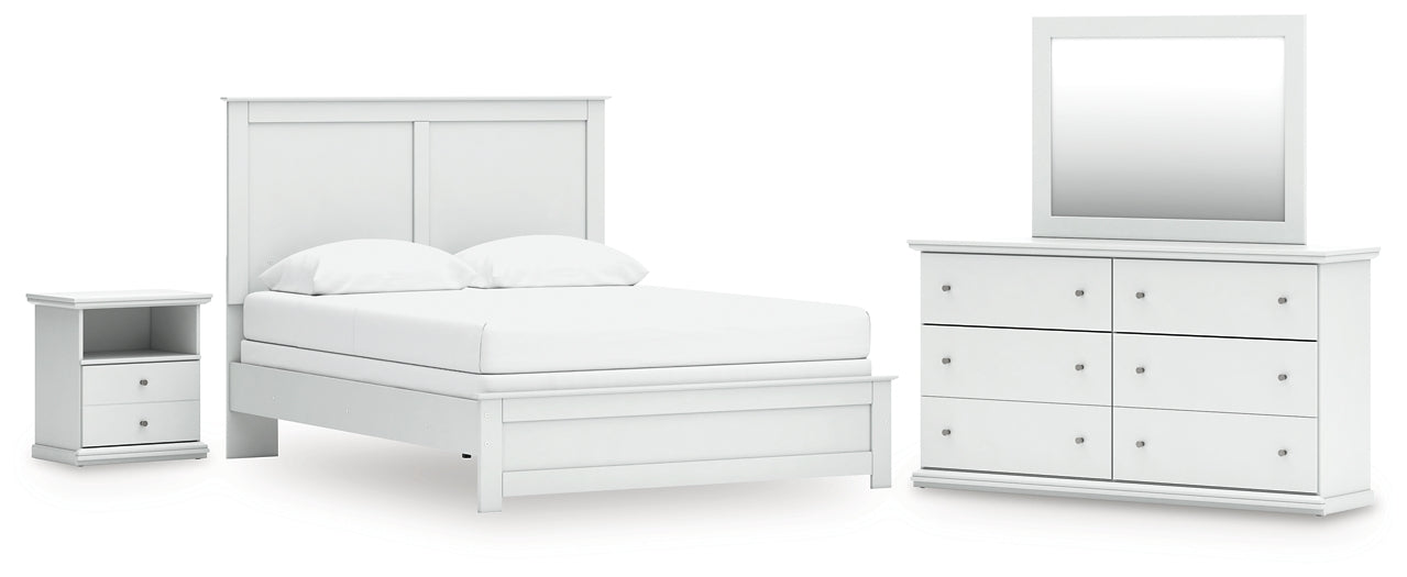 Bostwick Shoals Queen Panel Bed with Mirrored Dresser and Nightstand
