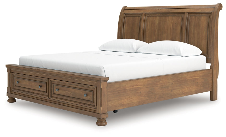Feddinger California King Storage Sleigh Bed with Mirrored Dresser, Chest and Nightstand