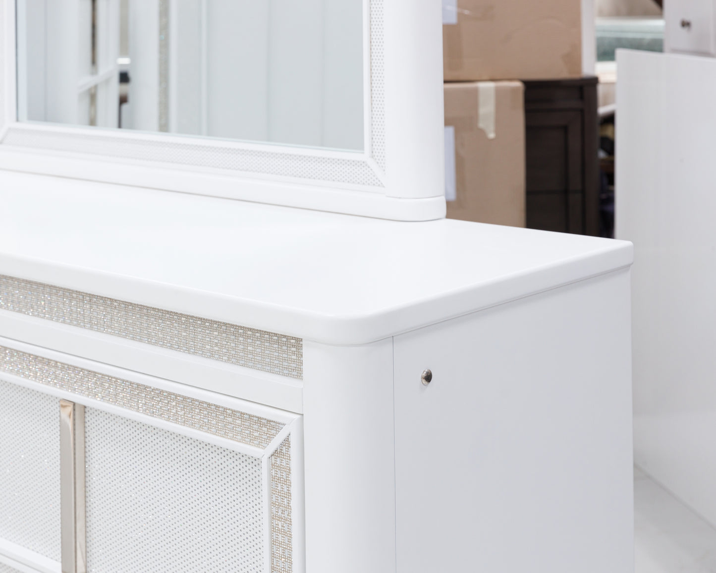 Chalanna King Upholstered Storage Bed, Dresser, Mirror, Chest and Nightstand