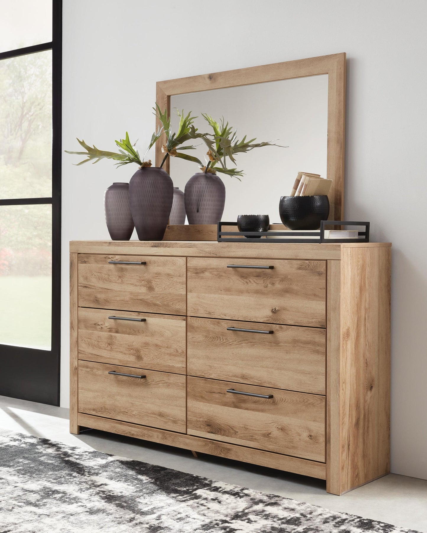 Hyanna Full Panel Bed with 2 Side Storage, Dresser, Mirror and Nightstand