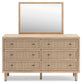 Cielden Full Upholstered Panel Bed with Mirrored Dresser and Nightstand