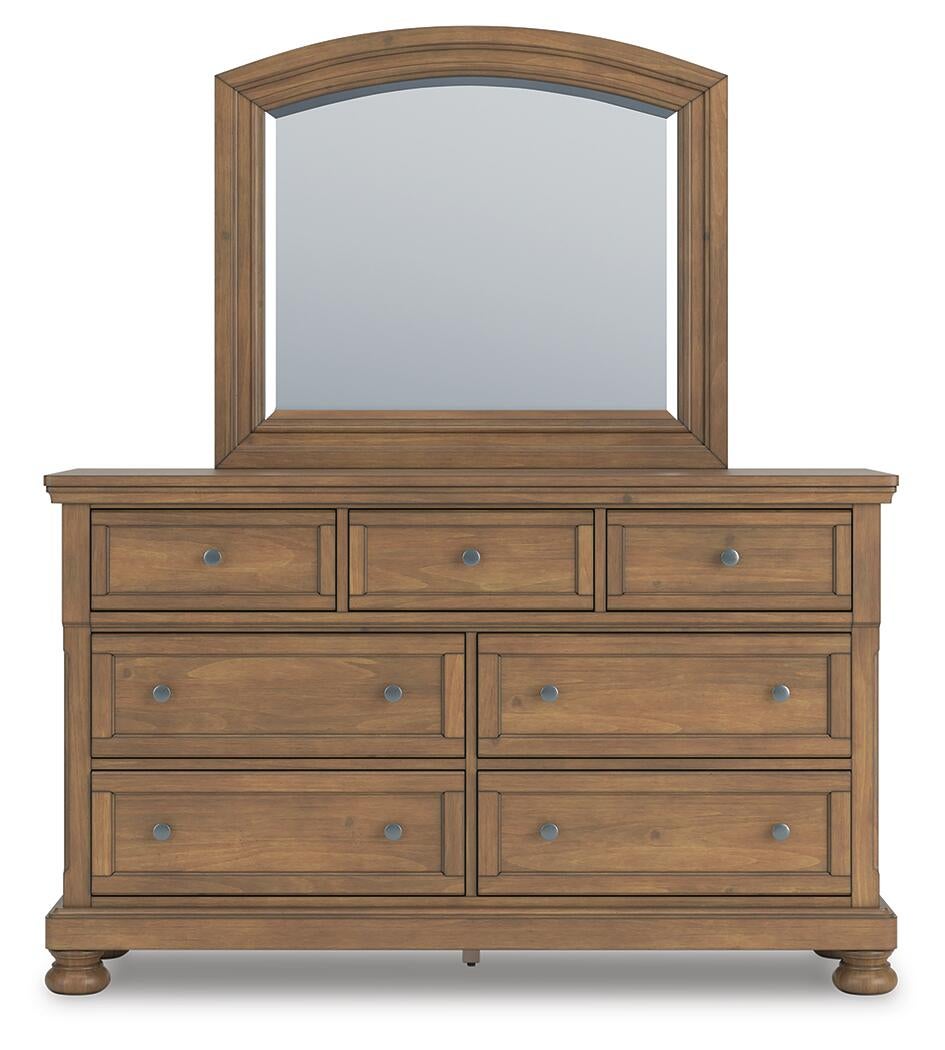 Feddinger Queen Storage Sleigh Bed with Mirrored Dresser