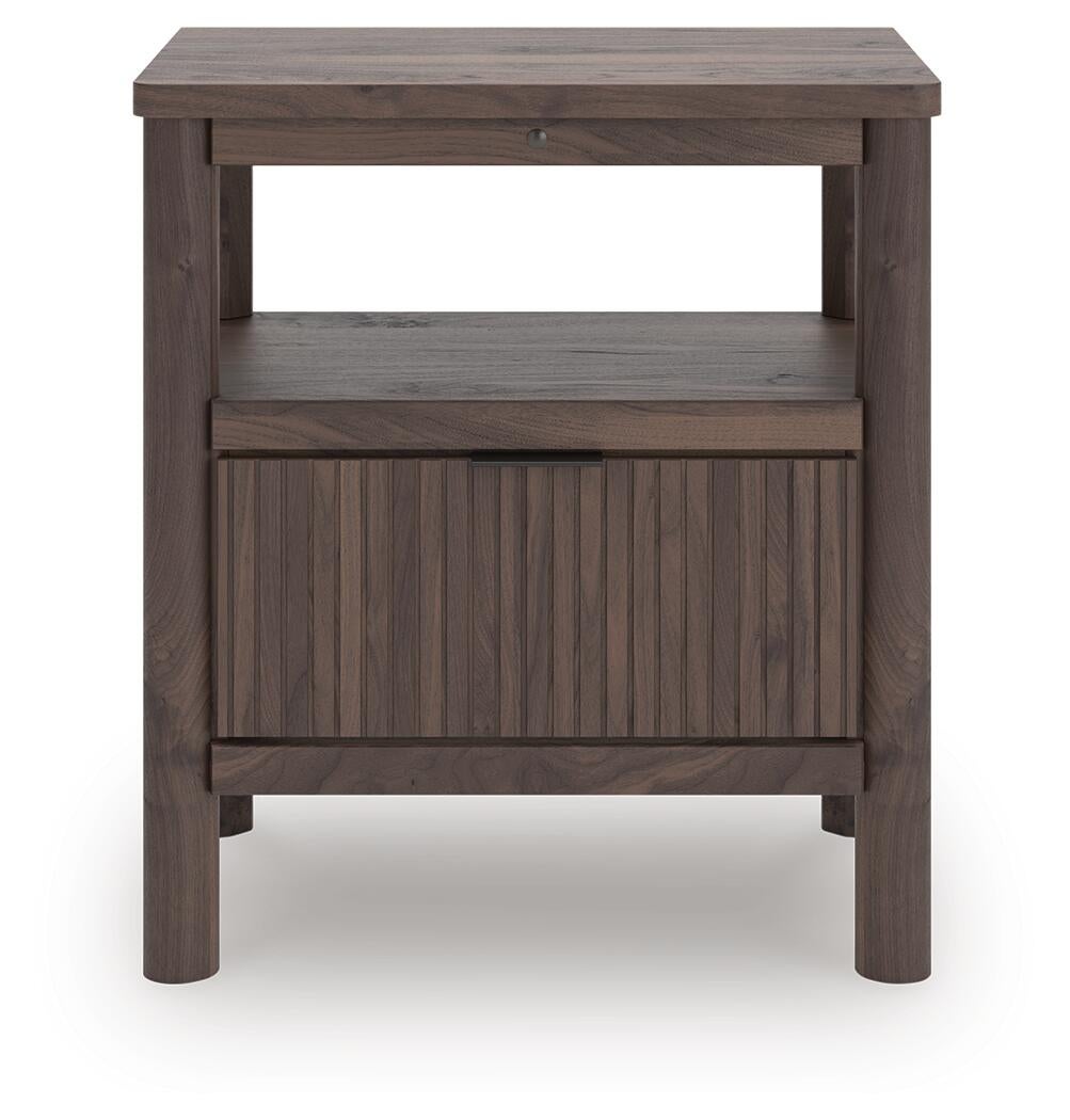 Pamytta Twin Upholstered Panel Platform Bed, Dresser, Mirror and Nightstand