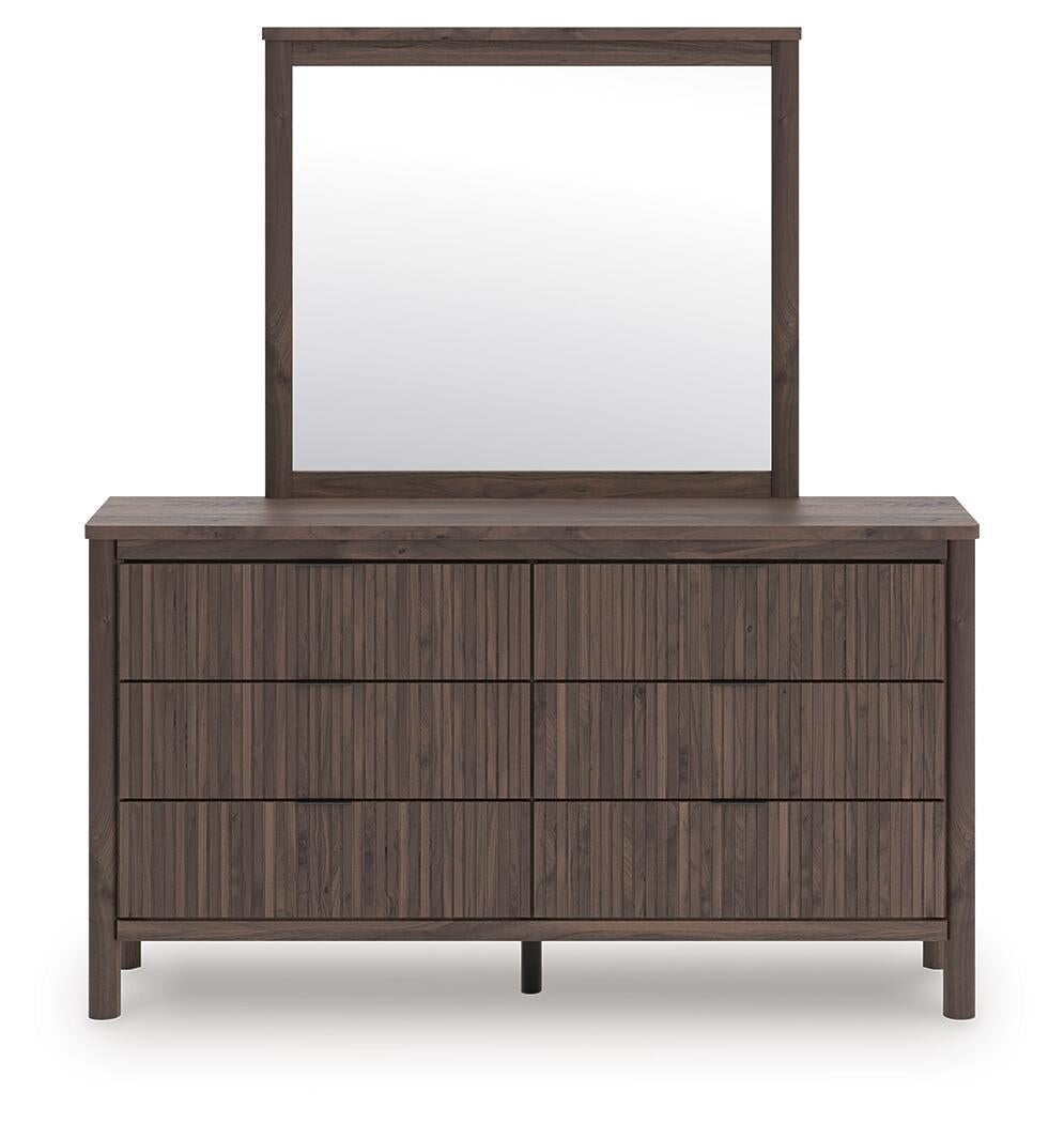 Pamytta King Upholstered Panel Bed, Dresser, Mirror and Nightstand