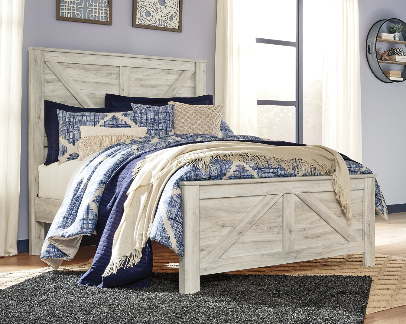 Bellaby Queen Crossbuck Panel Bed with Mirrored Dresser