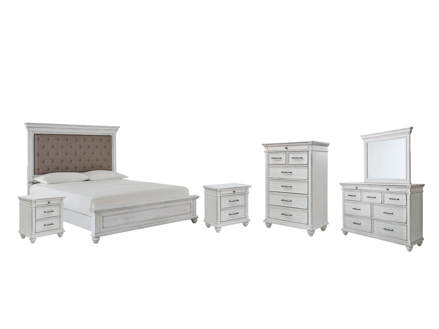 Kanwyn Queen Panel Bed with Mirrored Dresser, Chest and 2 Nightstands