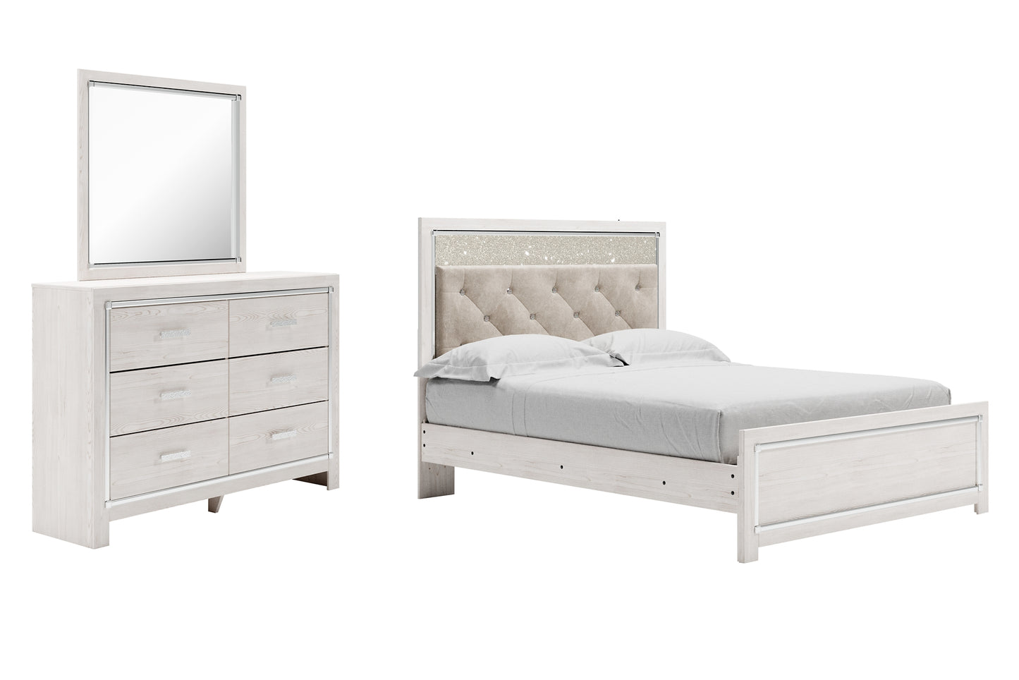 Altyra Queen Panel Bed with Mirrored Dresser