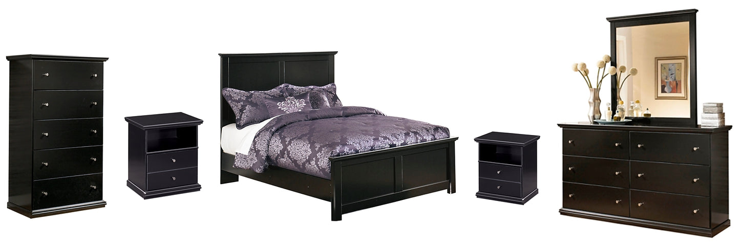 Maribel Full Panel Bed with Mirrored Dresser, Chest and 2 Nightstands